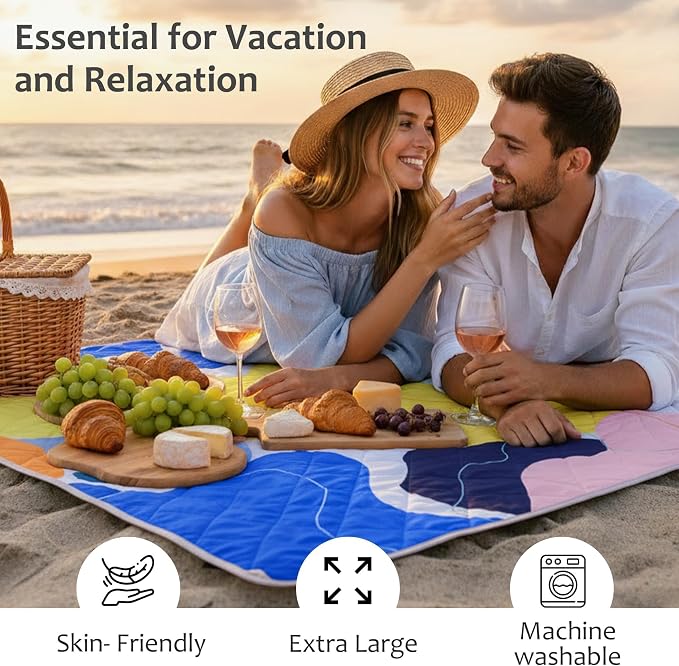 Exclusivo Mezcla Extra Large Waterproof Picnic Blankets 3 Layer, Sandproof and Foldable Outdoor Blanket for Beach Camping, Park and Travel