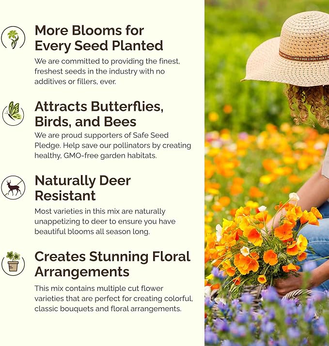 Eden Brothers Utah Wildflower Mixed Seeds for Planting, 1 oz, 30,000+ Seeds with Snapdragon, Yarrow | Attracts Pollinators, Plant in Spring or Fall, Zones