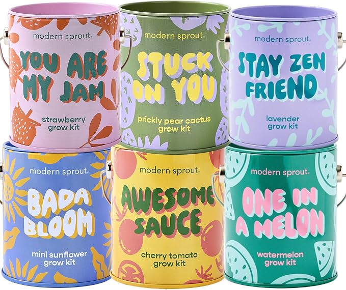 Modern Sprout Complimentary Color Grow Kits (Pack of 6) - Seed Starter Kit - Includes Strawberry, Sunflower, Cactus, Tomato, Melon & Lavender Seeds - Gardening Gifts that Grows with Love