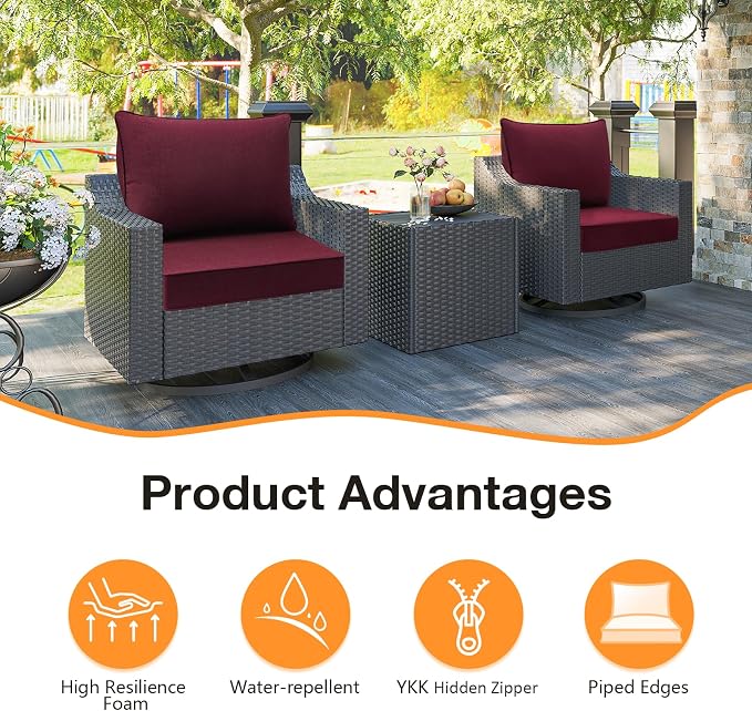 Unimatta Sunbrella Outdoor Patio Chair Cushions Set, 24" x 24", Set of 2, Water-Repellent, Fade Resistant, Deep Seat Cushion for Backyard, Couch, Sofa and Patio Furniture, Spectrum Ruby