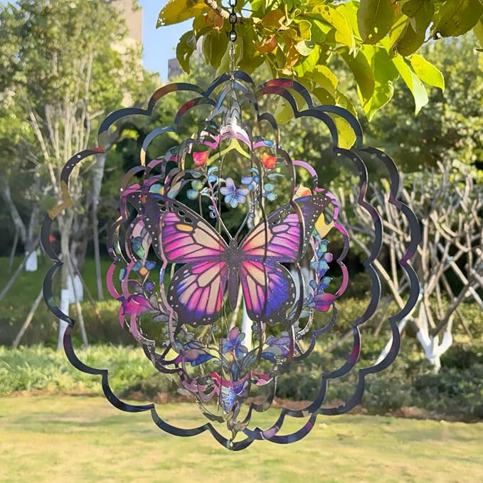 Eandisom Wind Spinners Outdoor Butterfly - Birthday Gifts for Women, for Mom, Butterflies Hanging 12 inch 3D Wind Sculptures for Garden Decor for Outside, Patio, Yard, Outdoor
