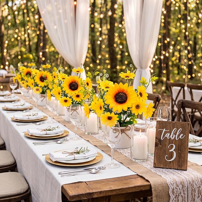 Zeyune 12 Pcs Sunflower Potted Plants Rustic Summer Spring Kitchen Wedding Table Centerpieces Silk Yellow Fake Flower with Plastic Pot for Home Bathroom Office (White,Daisy)