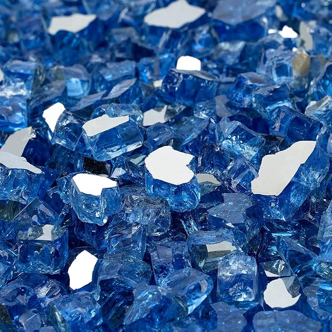 Onlyfire 10 lbs Fire Glass Rocks 1/2 Inch, Reflective Tempered Glass for Propane Fire Pit & Gas Fireplace, High Luster Firepit Glass Stones for Fire Table, Pacific Blue (Multicolor Options Available)