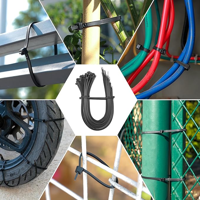 Assorted Zip Ties (400 Pack) - 6+8+12+14 Inch Double Sided Toothed, 100 LBS Tensile Strength. Heavy Duty Self-Locking Adjustable Nylon Cable Ties, More Durable for Indoor & Outdoor Use.