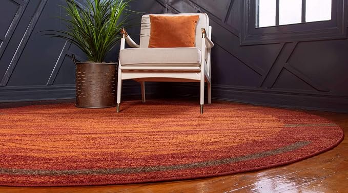 Unique Loom Autumn Collection Modern Contemporary Casual Abstract Area Rug (Terracotta/ Burgundy Border, 8 ft 0 x 8 ft 0 Round)