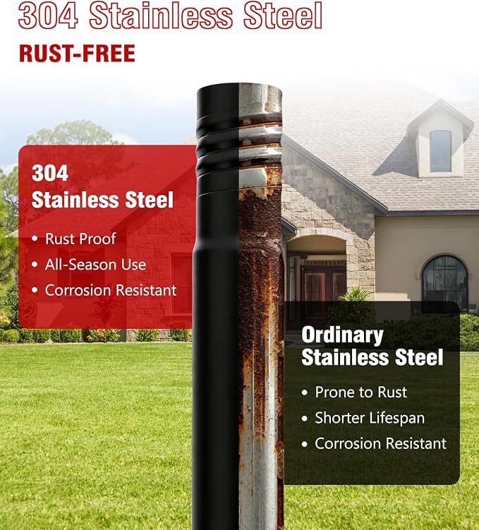 304 Stainless Steel 8FT In Ground Flag Pole with 7 Prongs Base, Heavy Duty Extra Thick Camper Flag Pole, 1 Inch Inground Flag Pole for Outside House, Yard, Garden (Black-8FT)