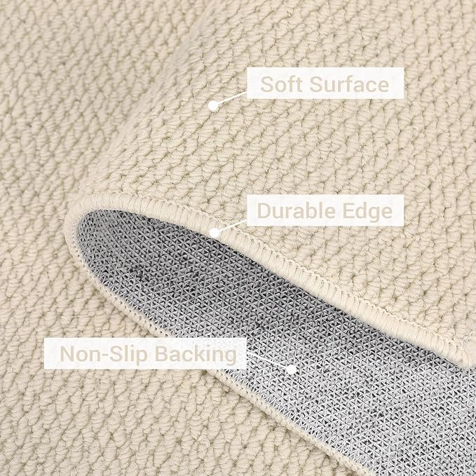 Garvee 8x10 Area Rugs for Living Room Solid Color Washable Rug, Beige | Modern Textured Weaving Non Slip Low Pile Non Shedding Stain Resistant Foldable Soft Rug for Bedroom Dining Room Nursery