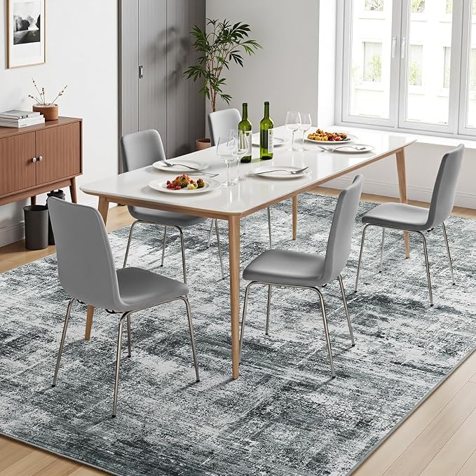 8x10 Area Rug for Living Room, Abstract Washable Non-Slip Large Rugs, Grey | Neutral Carpets for Bedroom, Dining Room, Home Office Nursery Indoor, Stain Resistant, Low Pile, Non-Shedding Modern Rug