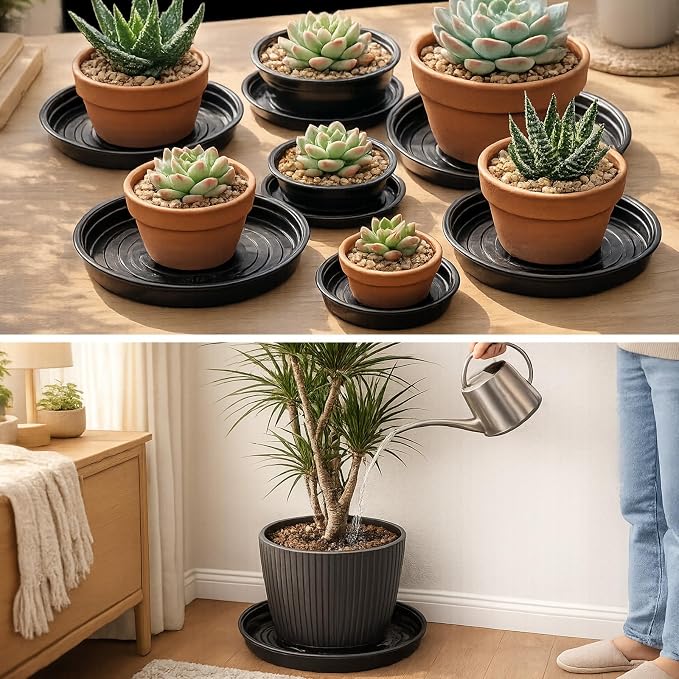 30 Packs 14 Inches Large Plant Saucers for Indoor Outdoor Use Heavy Duty Plastic Plant Plate Dish for Planter Bulk Round Flower Pot Drip Trays to Catch Water 4 to 20 Inch, Black