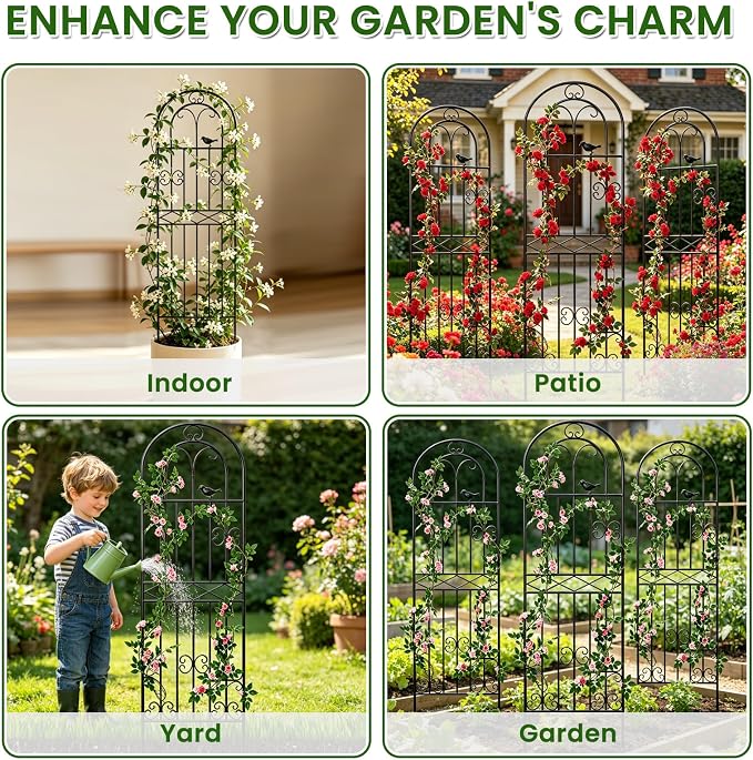 1 Pack 78.7"x19.7" Metal Gardon Trellis for Climbing Plants Flowers Outdoor, Rustproof, Heavy Duty, Black Coating Plant Support for Rose, Vines, Flowers, Perfect for Training Climbing Plants, Black