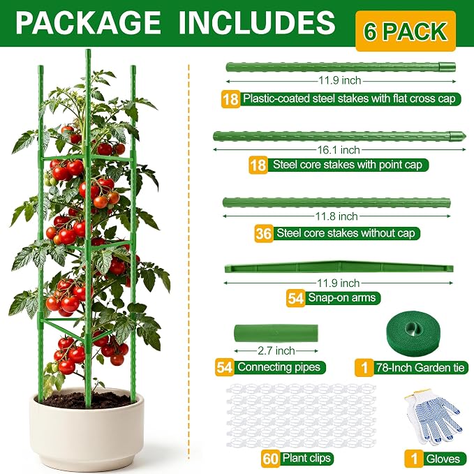WAENLIR 6 Pack Tomato Cages for Garden, Up to 51 Inch Tomato Trellis for Raised Garden Bed, Plant Stakes for Pots, Durable Tomato Plant Support Garden Stakes for Climbing Plants