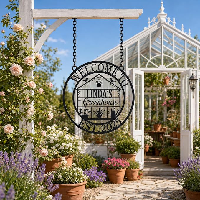 Personalized Hanging Garden Sign, Custom Metal Garden Name Sign for Outside, Outdoor Garden Decor, Yard Patio Flower Bed Decor, Gifts for Gardeners, Mom, Grandma, Housewarming