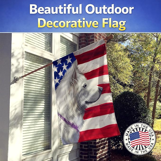 Caroline's Treasures CK6668CHF Pungsan Poongsan Dog American Flag House Flag Large Porch Sleeve Pole Decorative Outside Yard Banner Artwork Wall Hanging, Polyester, House Size, Multicolor