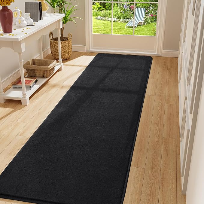 Amearea Modern Soft Hallway Runner Rug, 2x10 Feet Washable Long Runner Rugs | Black Fluffy Bedroom Rugs, Indoor Non Slip Memory Foam Rug Carpet for Hallway Entrance Kitchen Living Room Home Decor
