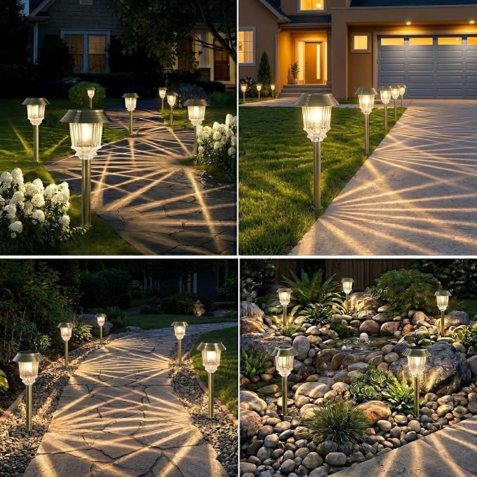 XMCOSY+ Solar Pathway Lights Outdoor - 4 Pack Auto On/Off 10-40 LM Dimmable Waterproof Outdoor Solar Lights for Yard Pathway Garden Driveway Walkway (Bronze)