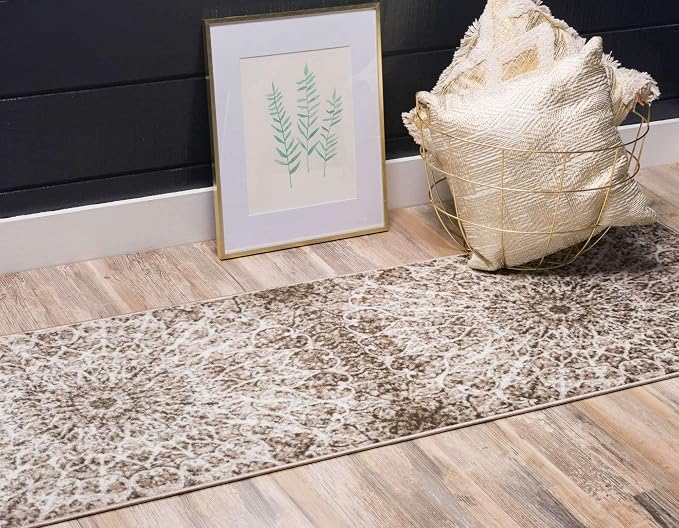 Unique Loom Sofia Collection Area Rug - Grace (2' x 6' 9" Runner, Brown/ Ivory)