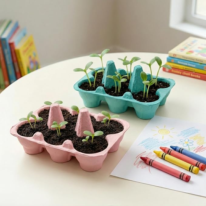 Buzzy Seeds Flower Starter Kit 2-Pack - Egg Carton Eco-Friendly Pots - Complete Indoor Gardening Kit with Seeds, Coconut Husk Growing Medium & Plantable Pots - 100% Grow Guarantee