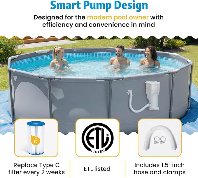 Funsicle SkimmerPlus 1,500 GPH 2-in-1 Filter Pump and Skimmer System for Above Ground Swimming Pools - Pool Cleaning and Maintenance | 2-in-1 Filter Pump and Skimmer System for Easy Pool Cleaning & Maintenance, Sidewall-mounted design with Filter Cartr...