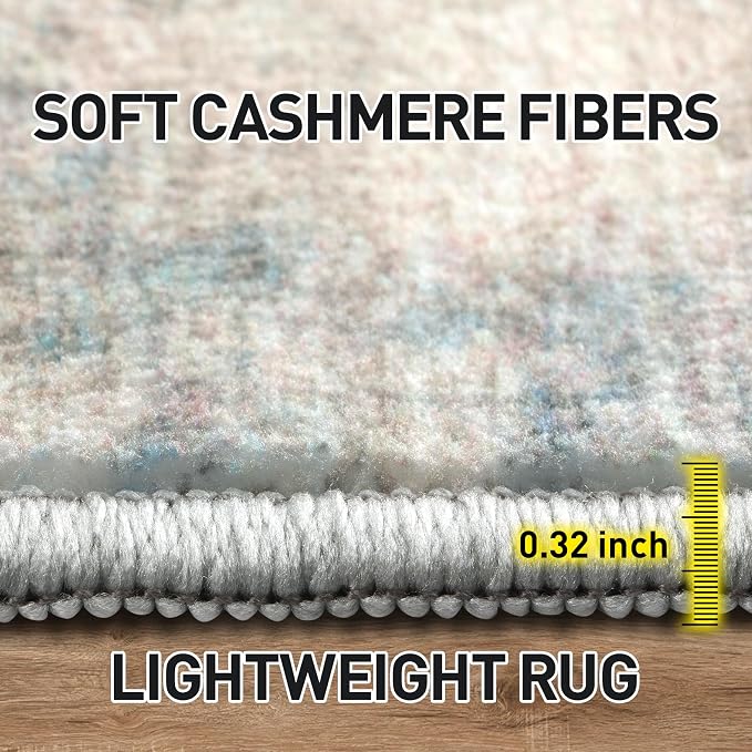 8x10 Area Rugs for Living Room: Washable Abstract Multi Color Carpet | Non-slip TPE backing makes this washable soft low-pile rug safe & durable, Pet-friendly decor for dining room,nursery,office
