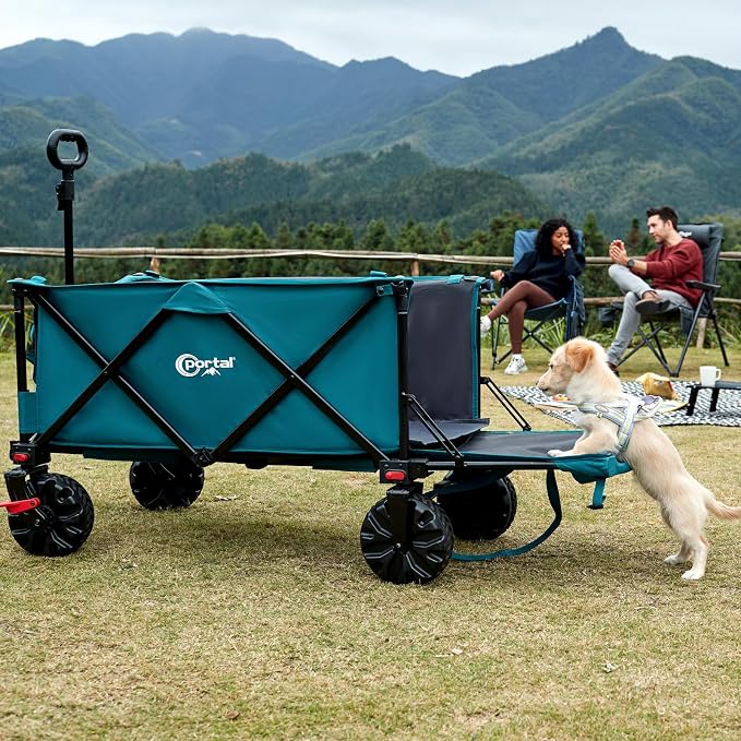 Portal 300L Large Wagons Carts Foldable with Tailgate, 550LB Heavy-Duty Collapsible Beach Wagon with All-Terrain Wheels, Oversized Folding Wagon for Camping, Sports, and Pets