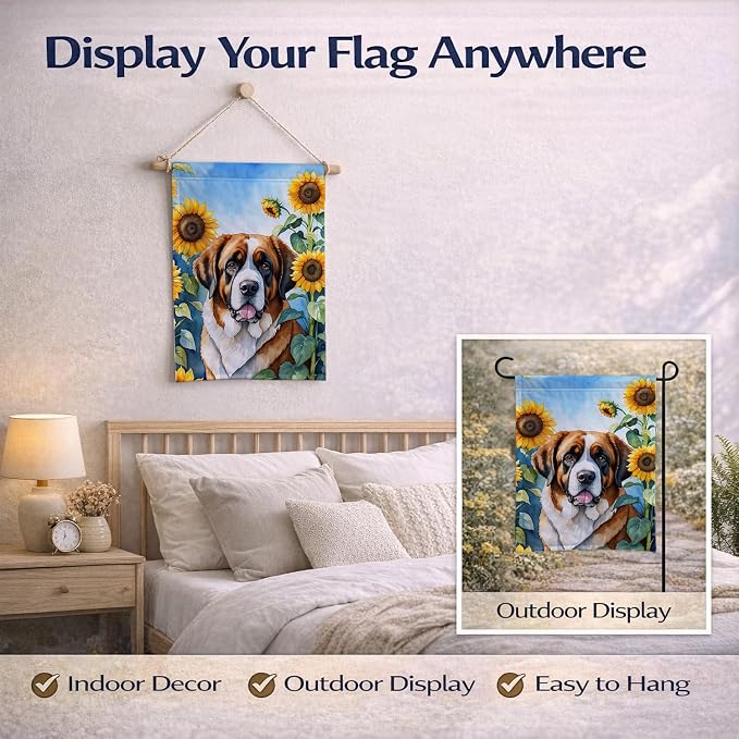 Caroline's Treasures DAC6151GF Saint Bernard in Sunflowers Garden Flag Mailbox Flag Decorative Yard Flag Banner Outside Patio Artwork Yard Flower Beds, Garden Size, Multicolor