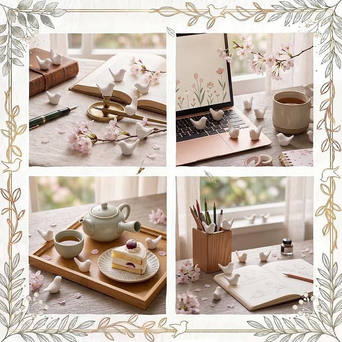 Sieral 100 Pcs White Mini Bird Figurines Miniature Resin Bird Statues Small Animal Statues Fairy Garden Accessories for Micro Garden Landscape Dollhouse Cake Potted Plants DIY Craft, 0.59" x 0.67"