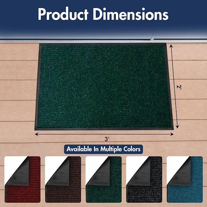 Notrax 109 Industrial Door Mat, 2' x 3' Small Entrance Mat, Heavy Duty Commercial Rugs for Entryway, Welcome Lobbies, Garage, and Mudroom, Made in the USA, Hunter Green, Brush Step 109S0023GN