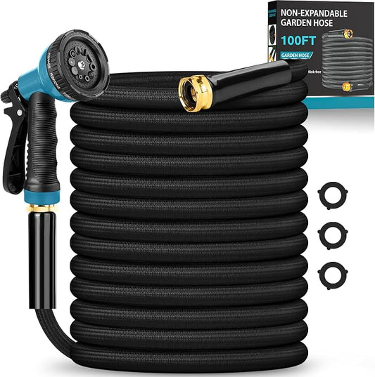 Garden Hose 100FT, Non-Expanding Lightweight Water Hose With 10-Function Nozzle, Leak-Proof, No-Knot, Easy to Carry and store, Wear-Resistant, Sturdy, 3/4GHT, Designed for Garden, Yard, Outdoor