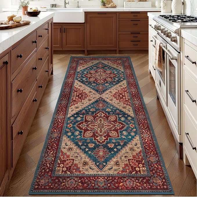 Tangsoo 2x6 Washable Runner Rug for Hallways, Vintage Non Slip Rug Runners | Oriental Soft Low Pile Rug,Boho Print Carpet Hallway Runner for Kitchen Bedroom Entryway Bathroom Living Room Red Home Decor