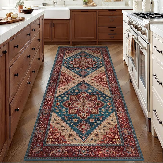 Tangsoo 2x6 Washable Runner Rug for Hallways, Vintage Non Slip Rug Runners | Oriental Soft Low Pile Rug,Boho Print Carpet Hallway Runner for Kitchen Bedroom Entryway Bathroom Living Room Red Home Decor