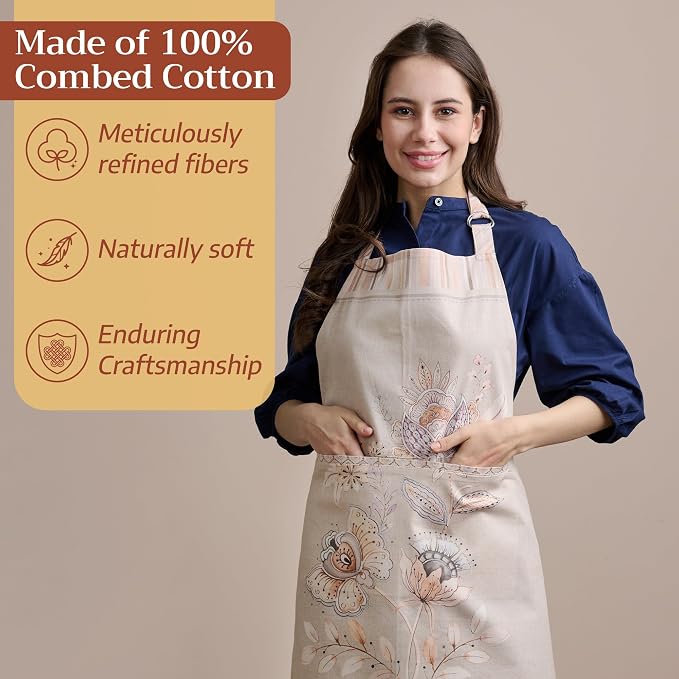 Maison d' Hermine Aprons for women with Pocket 100% Cotton (27.50"x31.50") | Adjustable Neck Strap & long ties Apron Men Chef Wedding Cooking Gardening Server Maid