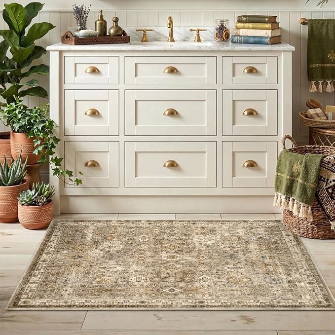 2x3 Area Rug Washable Vintage: Non Slip Throw Rugs for Entryway | Indoor Door Mat for Kitchen Soft Low Pile Thin Small Carpet for Hallway Bedroom Dining Room Home Office Decor