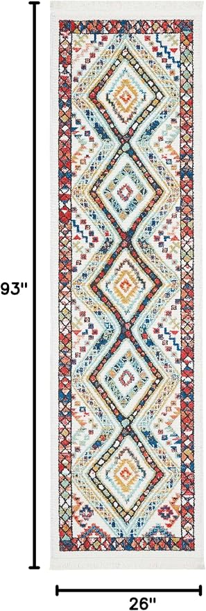 Nourison Home Tribal Decor White 2'2" x 7'9" Area Rug - Easy Clean, Non Shedding, Bed Room, Living Room, Dining Room, Kitchen (8' Runner)