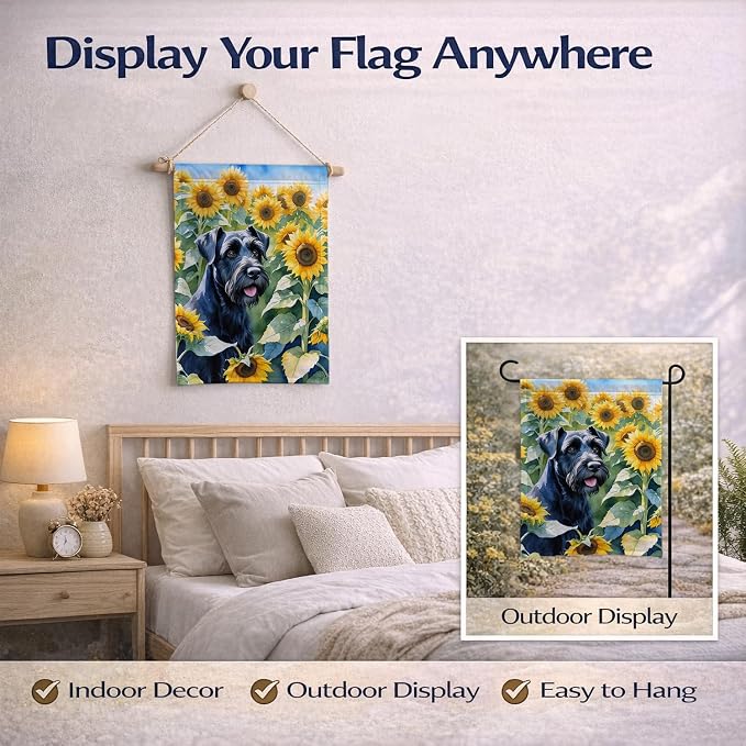 Caroline's Treasures DAC6087GF Giant Schnauzer in Sunflowers Garden Flag Mailbox Flag Decorative Yard Flag Banner Outside Patio Artwork Yard Flower Beds, Garden Size, Multicolor