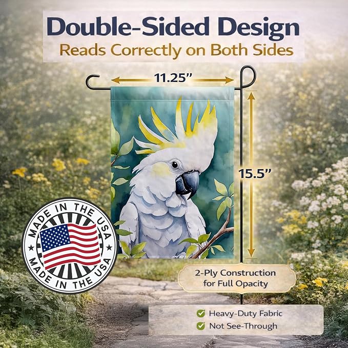 Caroline's Treasures Sulphurcrested Cockatoo Garden Flag Mailbox Flag Decorative Yard Flag Banner Outside Patio Artwork Yard Flower Beds, Garden Size, Multicolor