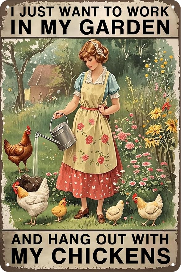 Chicken Coop Decor Garden Signs Themed Gifts For Women Metal Signs For Outside Personalized Signs For Outdoor Chicken Coop Accessories Gardening Stuff I Just Want To Work In My Garden And Hang Out With My Chickens Sign Gifts 8x12 In