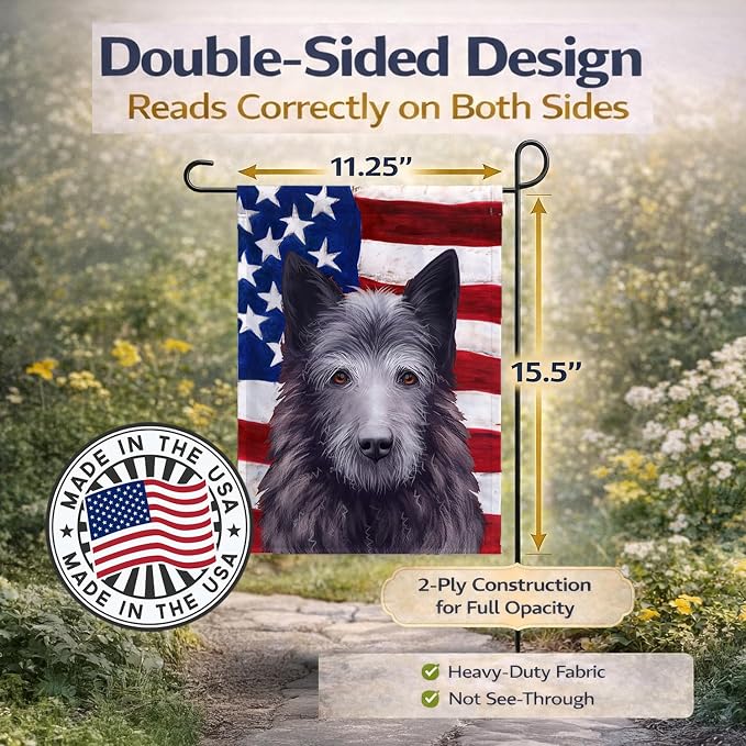 Caroline's Treasures CK6452GF Bouvier des Ardennes American Flag Garden Flag Mailbox Flag Decorative Yard Flag Banner Outside Patio Artwork Yard Flower Beds, Garden Size, Multicolor
