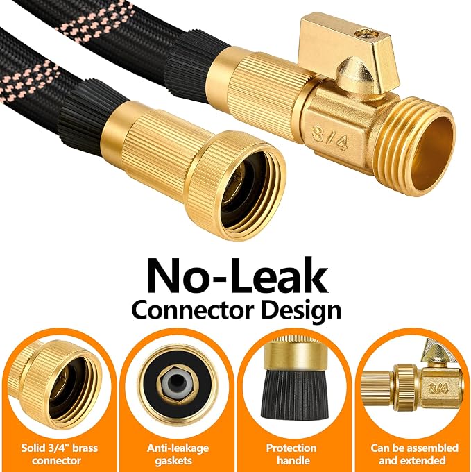 Garden Hose 75ft, 2026 Ultra Lightweight Water Hoses w/10 Function Spray Nozzle and 3/4" Brass Fittings- Durable, & Flexible Water Pipe for Yard, Lawn, Outdoor & Gardening(Black Rose gold)
