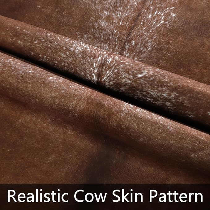 Faux Cowhide Rug, Cow Print Large Animal Rug, 4.6x5.2 Ft Deep Brown | Premium Cow Hide Carpet, Western Rug for Bedroom Living Room Decor, Durable Faux Cow Skin Cowhide Area Rug