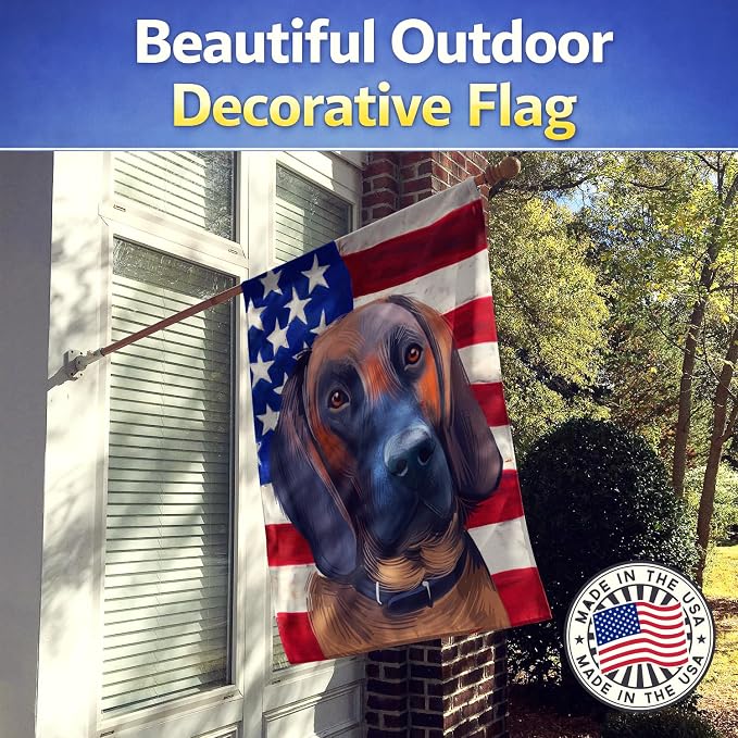 Caroline's Treasures CK6557CHF Hanover Hound Dog American Flag House Flag Large Porch Sleeve Pole Decorative Outside Yard Banner Artwork Wall Hanging, Polyester, House Size, Multicolor