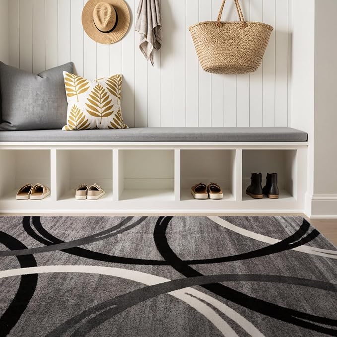 Rugshop Wavy Circles Fade-Resistant Living Room Area Rug Gray 3'3" x 5' | Rectangular, Size 3'3" x 5', Bedroom, Dining Room, Home Office, Kitchen, Entryway, Hallway, Nursery, Kids Room, Guest Room