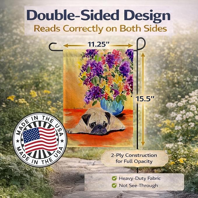 Caroline's Treasures SS8294GF Pug Garden Flag Mailbox Flag Decorative Yard Flag Banner Outside Patio Artwork Yard Flower Beds, Garden Size, Multicolor