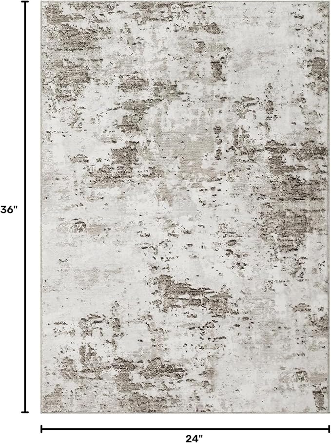 ROYHOME Modern Abstract 2x3 Area Rug Non Slip Non Shedding, Taupe/Beige | Low Pile Stain Resistant Rug for Entryway Kitchen Bedroom