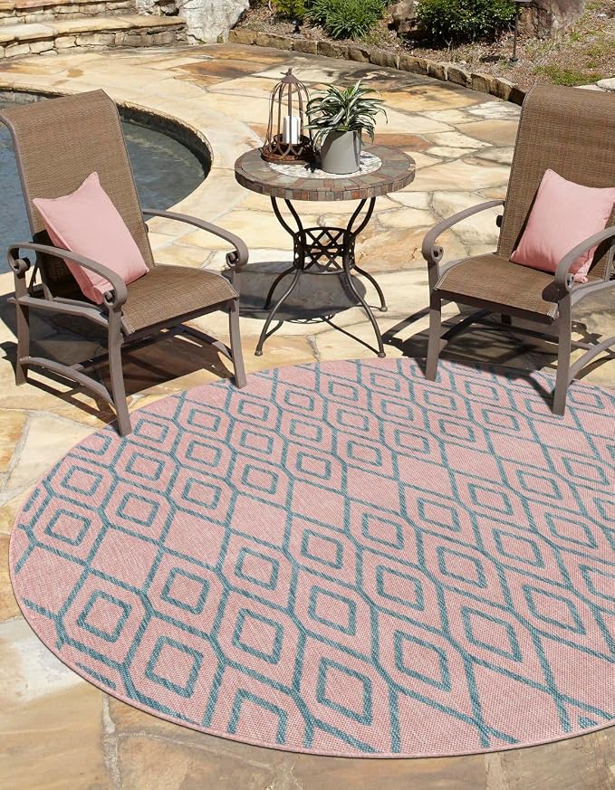 Jill Zarin Outdoor Collection Area Rug - Turks and Caicos (13' Round Pink and Aqua/Light Blue)