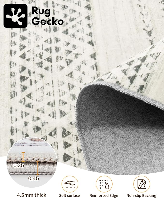 Miukiki 4x6 Washable Area Rug Non Slip Rug for Living Room Grey | Moroccan Soft Low Pile Indoor Area Rug for Living Room Bedroom Dining Room Stain Resistant Carpet with Easy Care 4'x6'