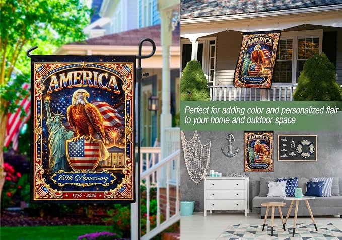 250 Year American Anniversary Flag, 250th Anniversary Patriotic Design, Banner Commemorative Outside Decoration, 250 Years Of Freedom Flag, Garden Flags For Outside 8 (12x18 Inch)