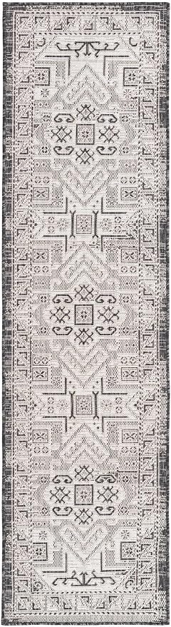Unique Loom Outdoor Aztec Collection Area Rug - Coba (2' x 7' 10" Runner, Charcoal Gray/ Ivory)
