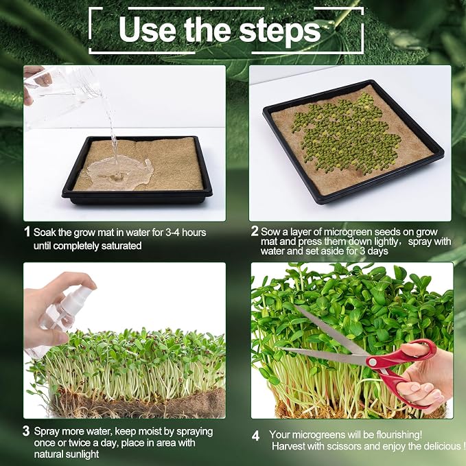 16 PCS Microgreen Mats, 10" X 10" Plant Grow Mat Hydroponic Grow Pads Microgreens Sprouting Mats Microgreens Kit for 1020 Germination Trays Wheatgrass Sprouts