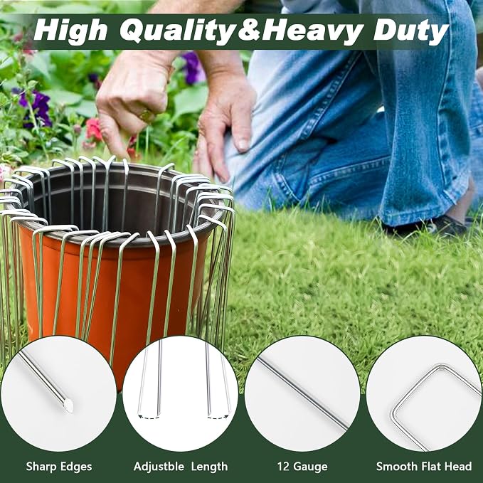 FEED GARDEN 4 Inch Galvanized Landscape Staples, 12 Gauge Anti-Rust Garden Stakes, Weed Barrier Stakes 500 Pack