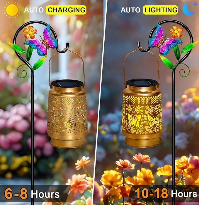 Butterfly Solar Lanterns Outdoor Waterproof with Shepherd Hook,Christmas Decorations Birthday for Mom Women Grandma,Garden Lights Butterfly Decor,Hanging Solar Lights Decorative for Yard,Patio,Porch